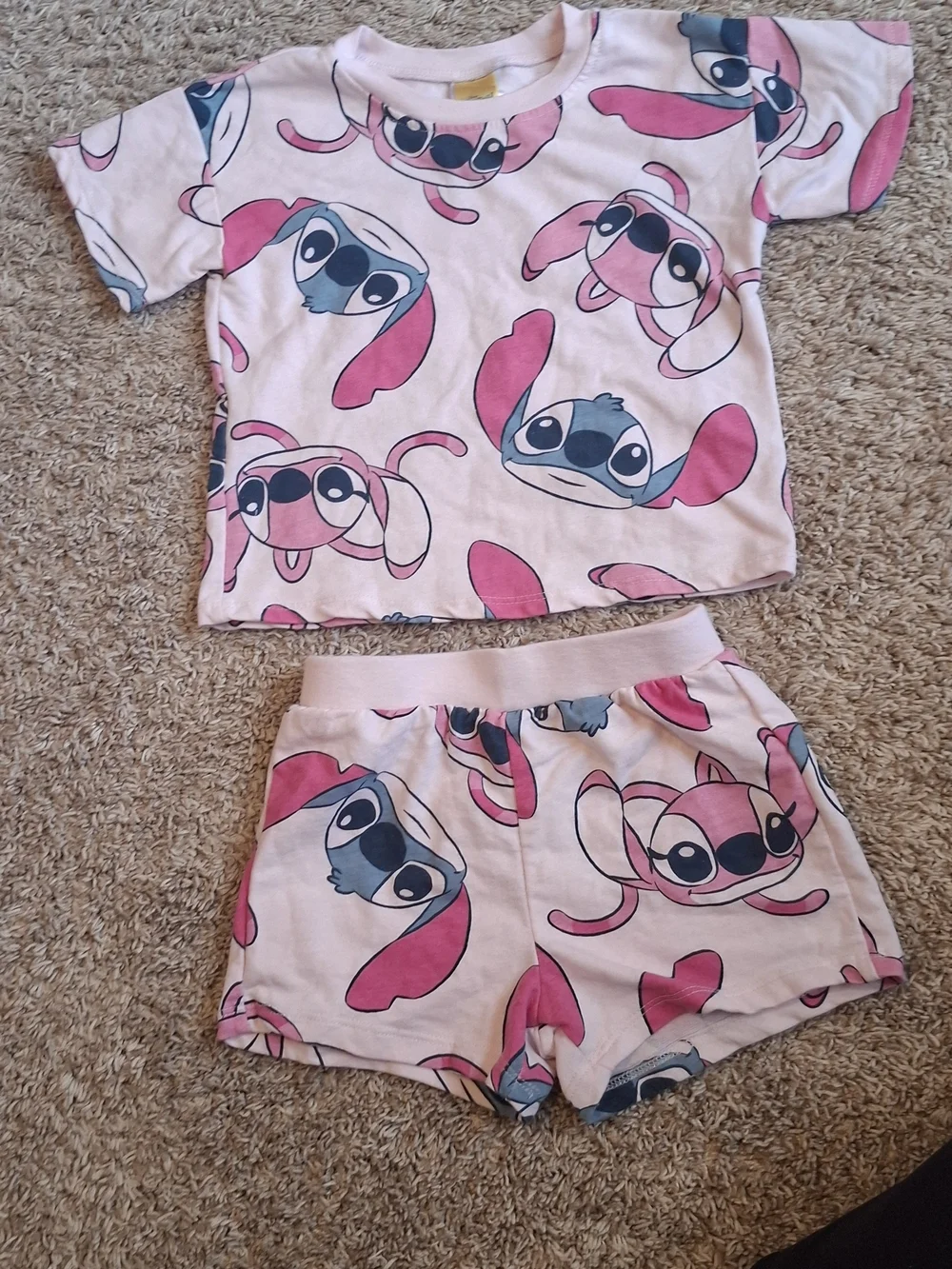 Pink Girls Pajama Set with Stitch Print